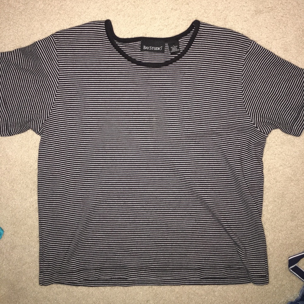 Black and white striped cotton tshirt